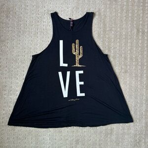 Betsey Johnson Performance Love Cactus Black Tank Top | M